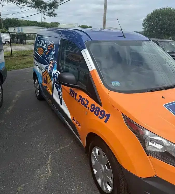 Castle Electric service van ready to serve residential and commercial clients in Eastern Massachusetts