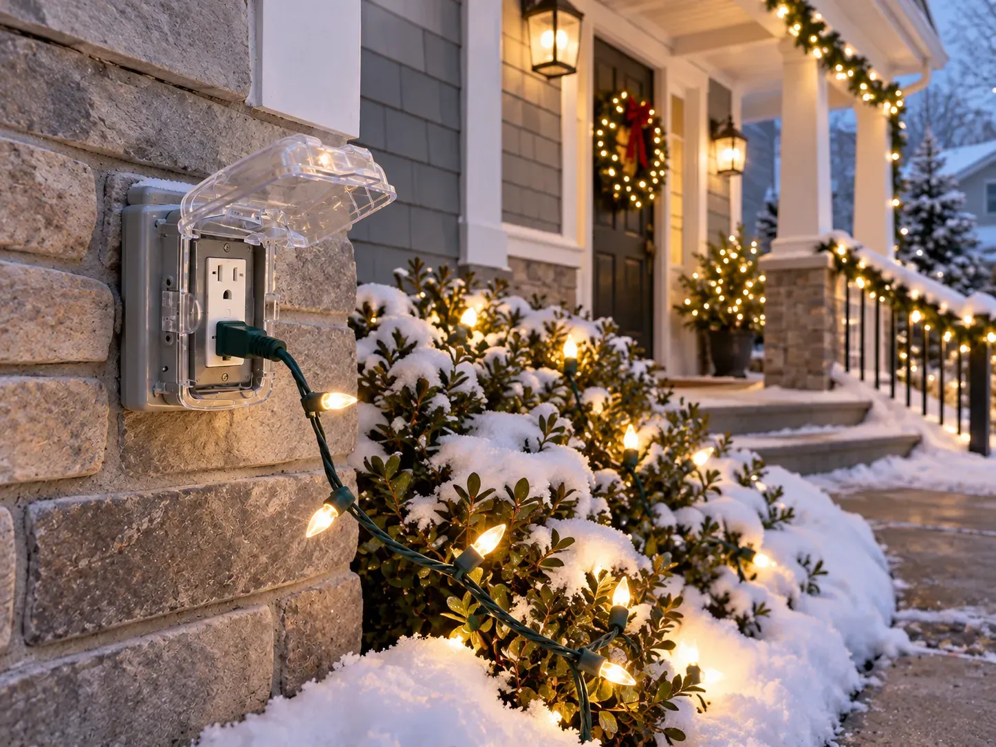 outdoor electrical outlet repaired in newton, ma with outdoor holiday lights