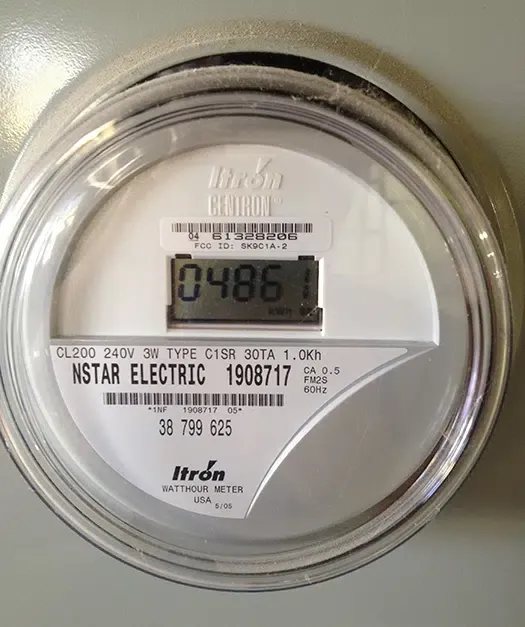 Itron Centron watthour meter installed by licensed electrician serving Eastern Massachusetts