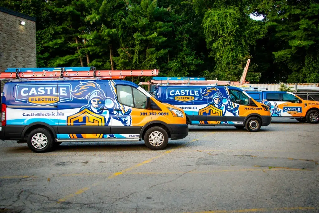 Castle Electric truck fleet serving Newton, Norwood, and Eastern Massachusetts electrician calls